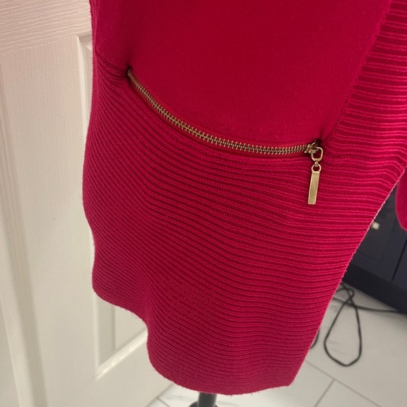 Joan Vass Fuchsia Red Cardigan Sweater Shawl Collar Pockets with Gold Zipper SzS - Picture 4 of 12